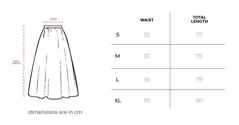 Black Maxi Balloon Skirt size chart