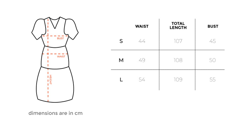 Mint Ruffled Midi Dress size chart