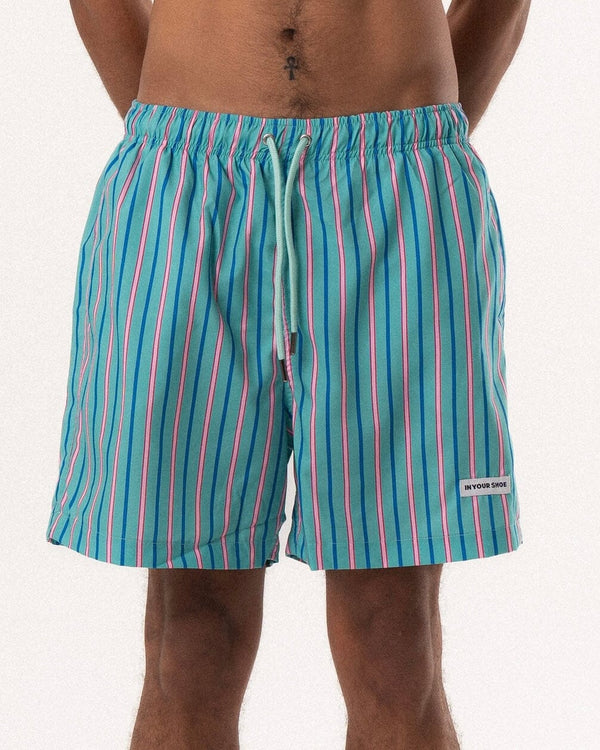 Mint Green Stripes Swim Shorts