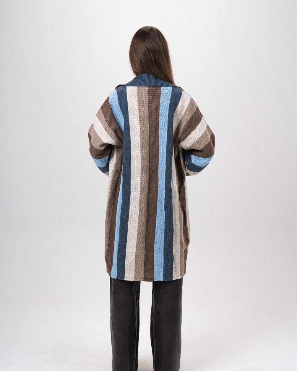 Multicolor Striped Collar Knitted Cardigan Cardigans IN YOUR SHOE L-XL 