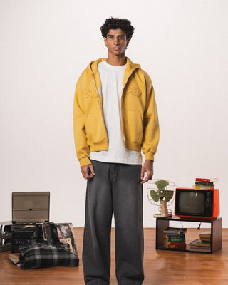 Mustard Afterclass Boxy Zip-Up Hoodie Zip Up Hoodies IN YOUR SHOE M 