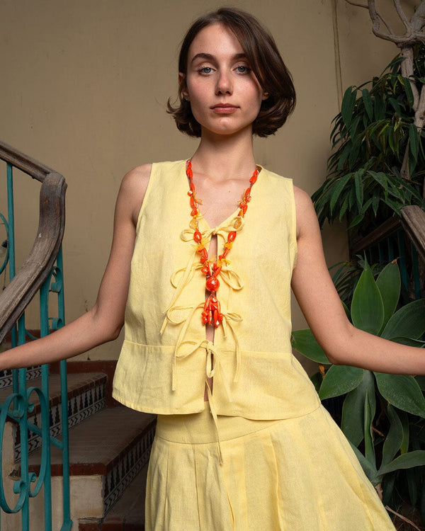Mustard Yellow Tied Up Linen Vest