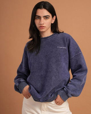 Navy Blue Washed Boxy Crewneck Acid Washed Crewnecks IN YOUR SHOE 