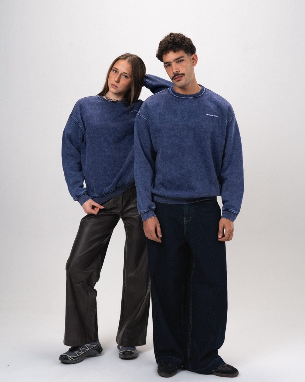 Navy Blue Washed Crewneck Acid Washed Crewnecks IN YOUR SHOE S 