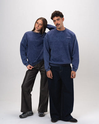 Navy Blue Washed Crewneck Acid Washed Crewnecks IN YOUR SHOE S 