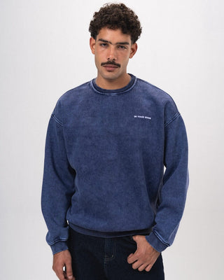 Navy Blue Washed Crewneck Acid Washed Crewnecks IN YOUR SHOE M 