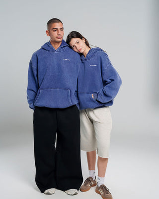 Navy Blue Washed Hoodie Acid Washed Hoodies IN YOUR SHOE M 