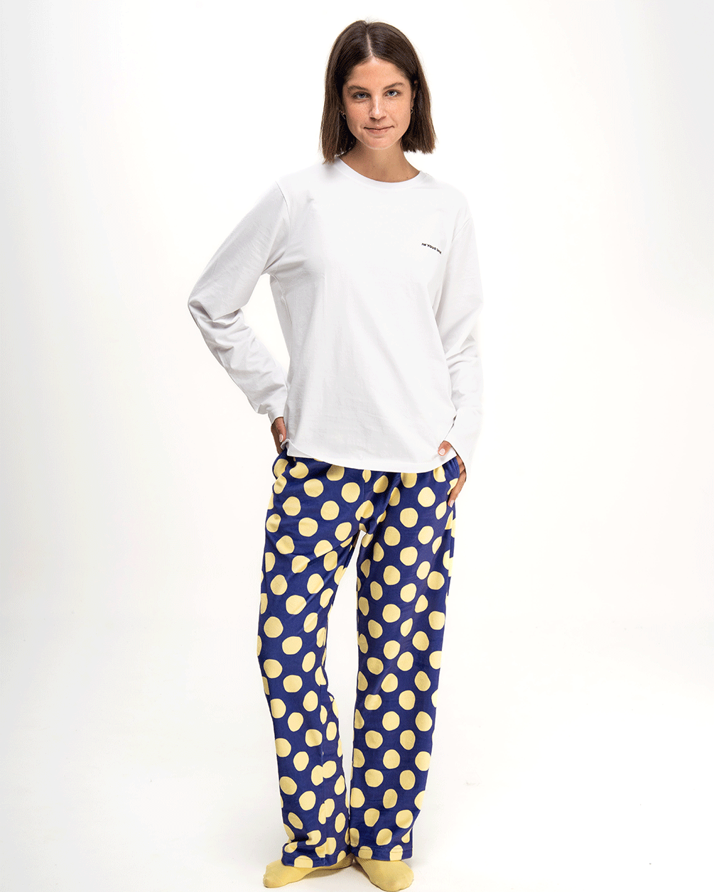 Navy Blue & Yellow Polka Fluffy Pjoys Fluffy Pjoys IN YOUR SHOE 