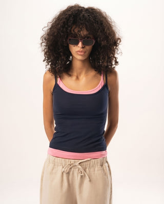 Navy Double Layer Strap Top Tops IN YOUR SHOE M 