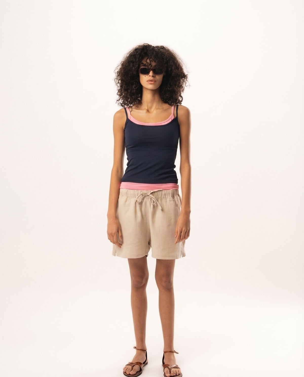 Navy Double Layer Strap Top Tops IN YOUR SHOE S 