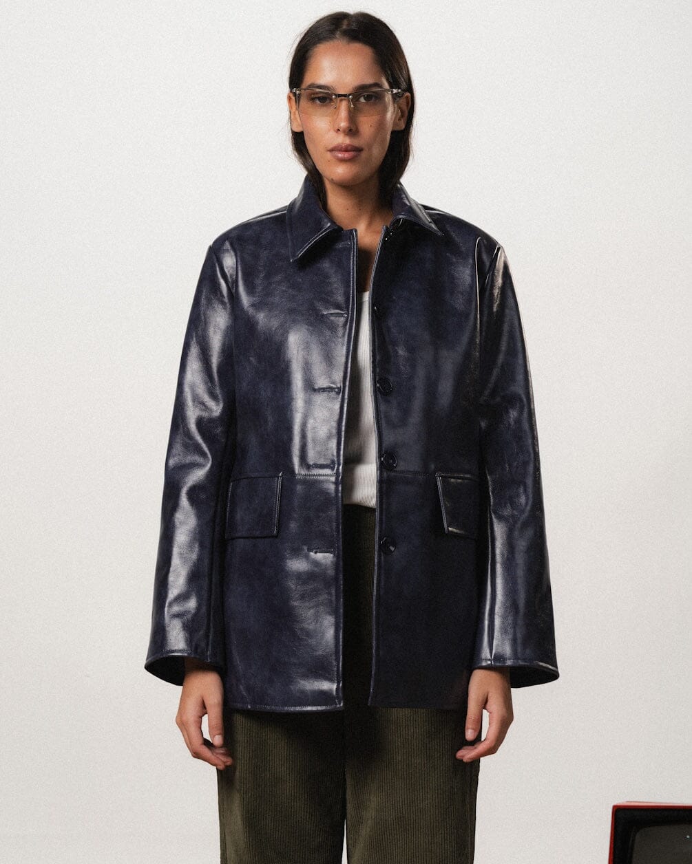 Navy Oversized Leather Blazer Leather Jacket IN YOUR SHOE M 