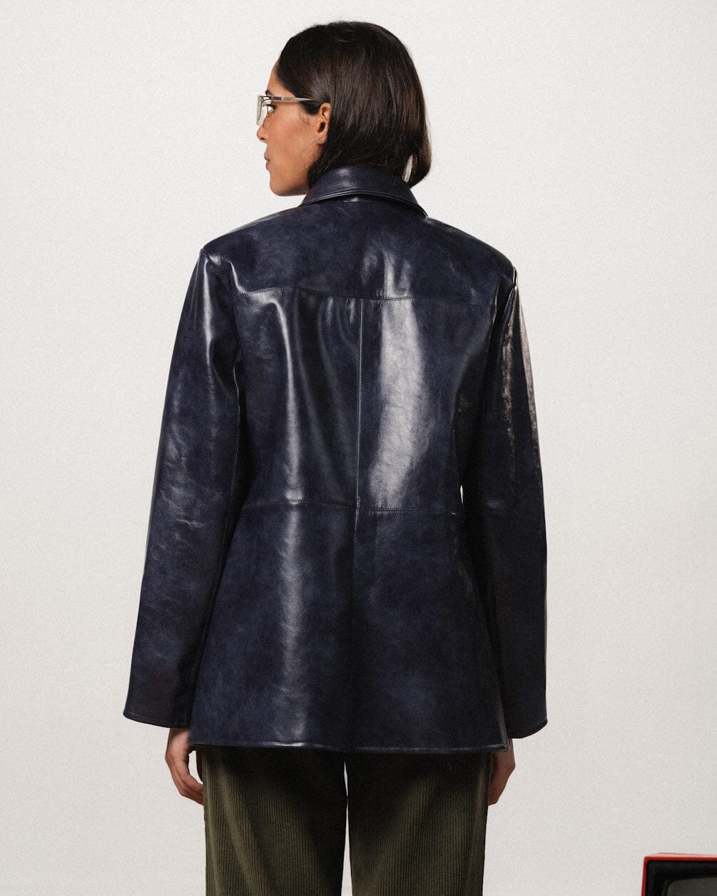 Navy Oversized Leather Blazer Leather Jacket IN YOUR SHOE L 