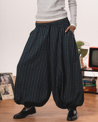 Navy Plaid Balloon Pants Pants IN YOUR SHOE 
