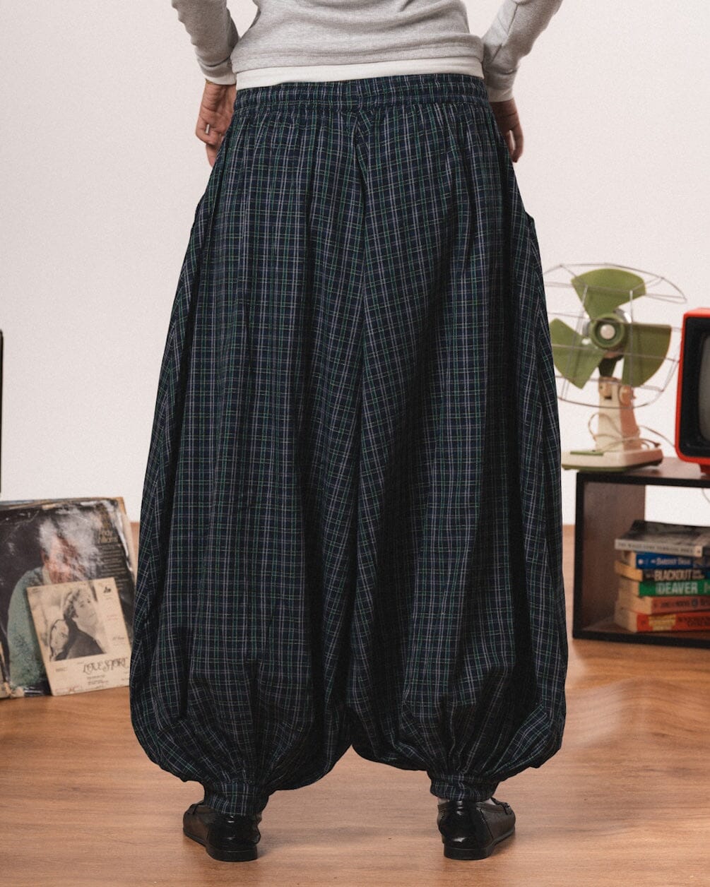 Navy Plaid Balloon Pants Pants IN YOUR SHOE 