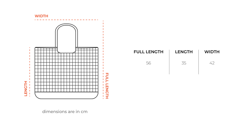 Beige Net Tote Bag size chart