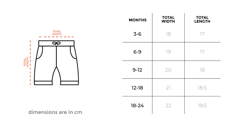 Green Printed Kids Sworts size chart