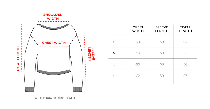 Multi-Chromatic Off Shoulder Sweater size chart
