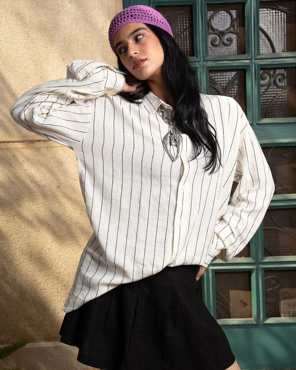 Off White Striped Shirt Linen Shirt IN YOUR SHOE M 