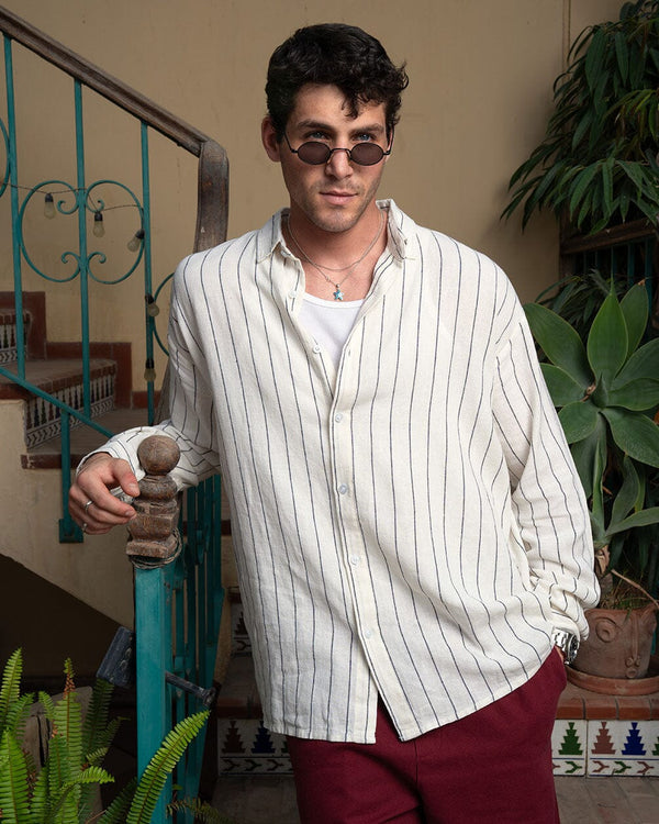 Off White Striped Linen Shirt