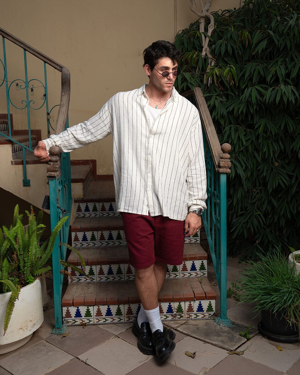 Off White Striped Shirt Linen Shirt IN YOUR SHOE L 