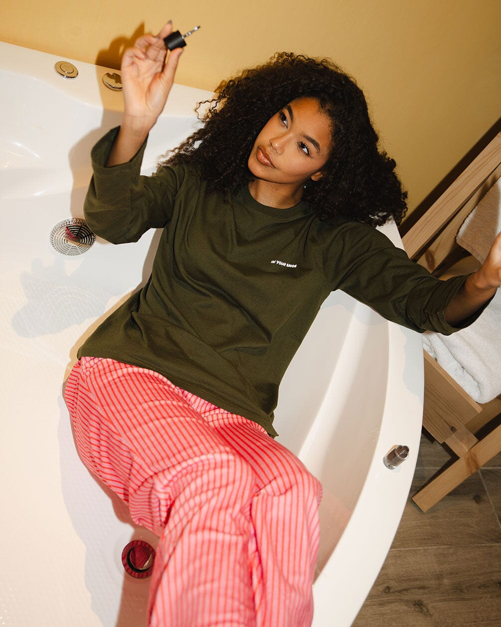 Olive Basic Long Sleeve Tee PJ Tops IN YOUR SHOE M 