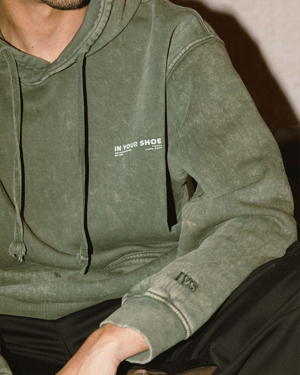 Olive Green Acid Washed Hoodie Acid Washed Hoodie IN YOUR SHOE L 