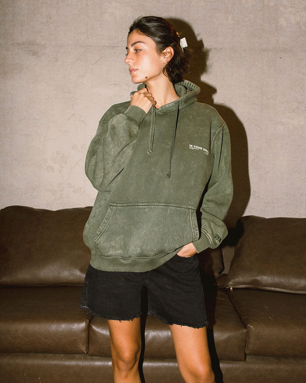 Olive Green Acid Washed Hoodie Acid Washed Hoodie IN YOUR SHOE 