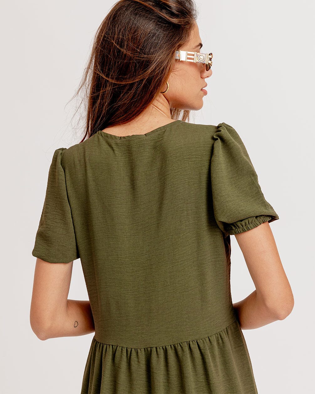 Olive Green Ruffled Midi Dress Ruffled Midi Dress IN YOUR SHOE 