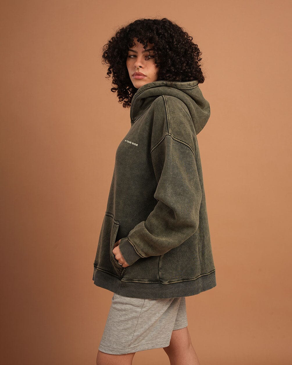 Olive IYS Washed Hoodie Acid Washed Hoodies IN YOUR SHOE 