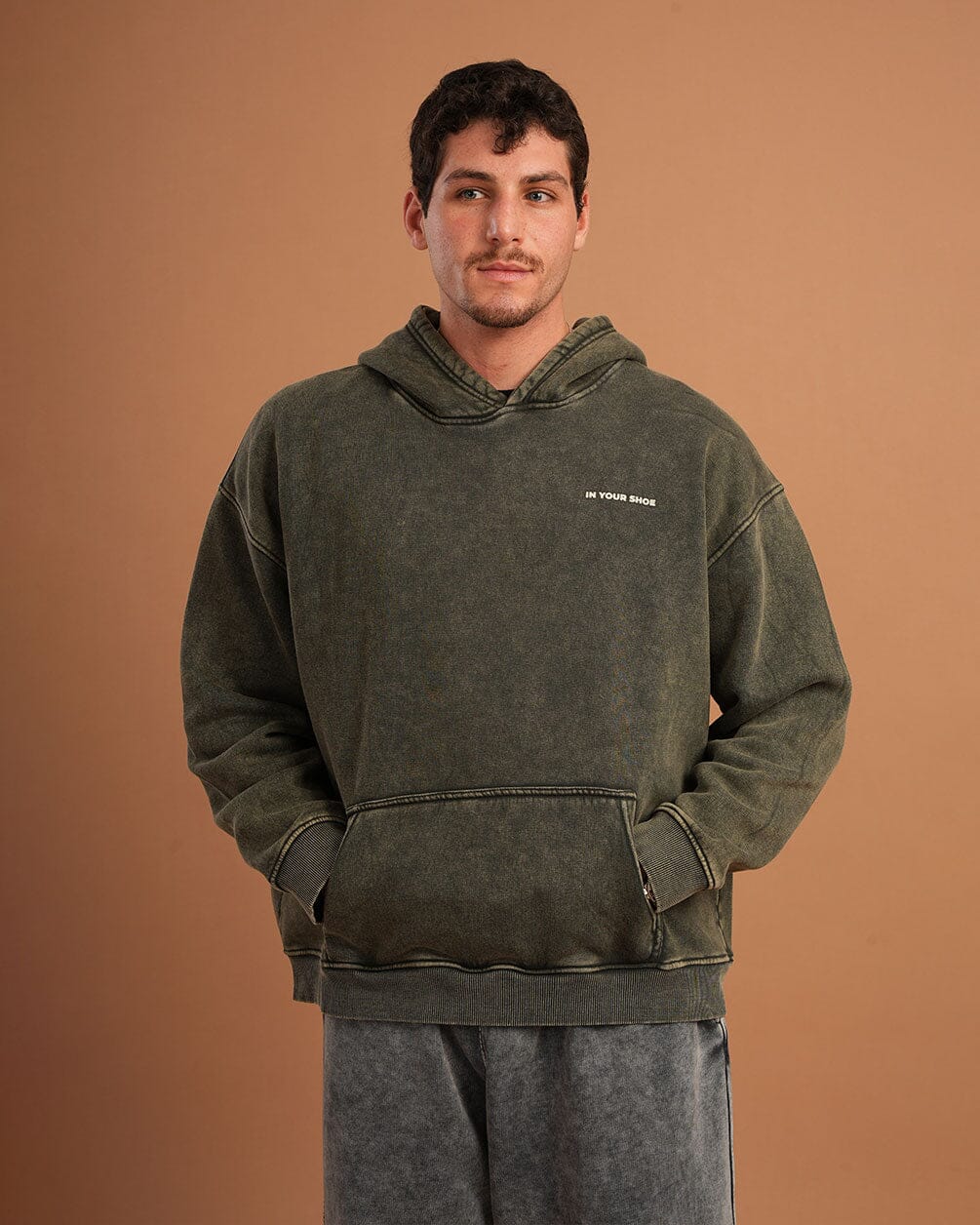 Olive IYS Washed Hoodie Acid Washed Hoodies IN YOUR SHOE L 
