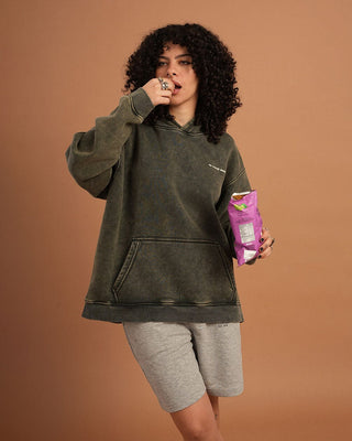 Olive IYS Washed Hoodie Acid Washed Hoodies IN YOUR SHOE S 