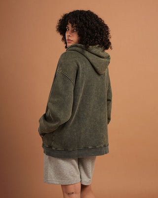 Olive IYS Washed Hoodie Acid Washed Hoodies IN YOUR SHOE 