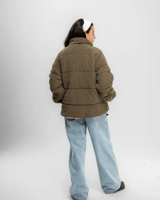 Olive Oversized Corduroy Puffer Jacket Curduroy Jackets IN YOUR SHOE 