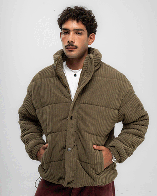 Olive Oversized Corduroy Puffer Jacket Curduroy Jackets IN YOUR SHOE 