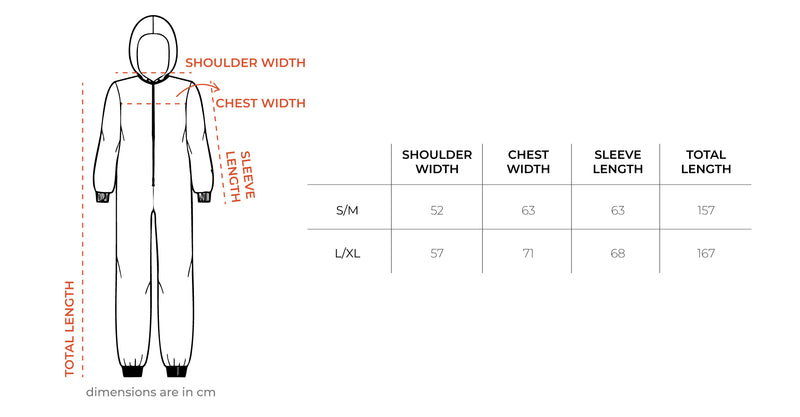 The Cringe Onesie size chart