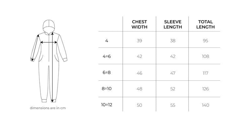 Gingerbread Kids Onesie size chart