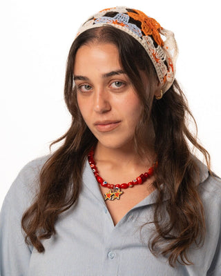 Orange & Blue Flowers Crochet Bandana Bandana IN YOUR SHOE 