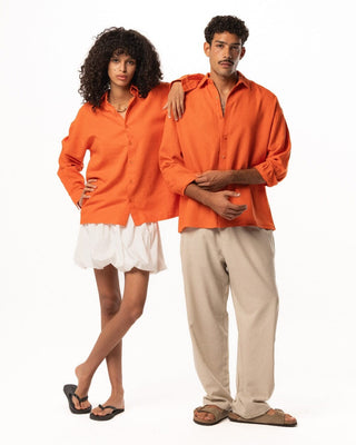 Orange Boyfriend Linen Shirt Boyfriend Shirt IN YOUR SHOE 