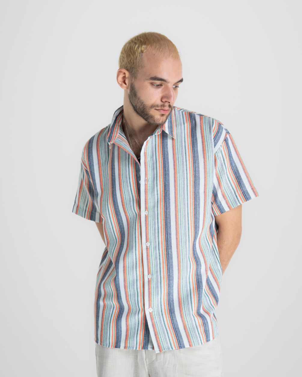 Orange Striped Colorful Short Sleeve Shirt Short Sleeve Shirt IN YOUR SHOE L 