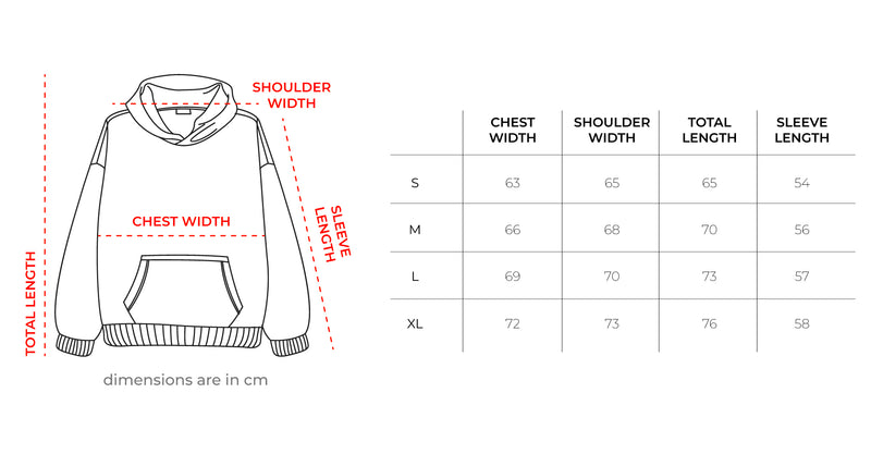 Teal Basic Heavy Oversized Hoodie size chart