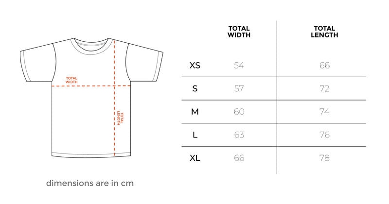 Blue Washed Oversized Tee size chart