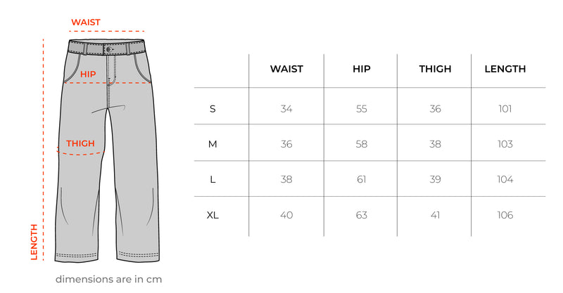 Male Olive Loose Parachute Pants size chart