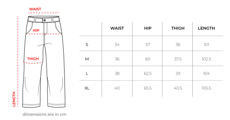 Male Black Loose Parachute Pants size chart