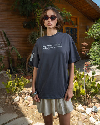 Party Is Always Fire Oversized Tee Printed Oversized Tees IN YOUR SHOE S 