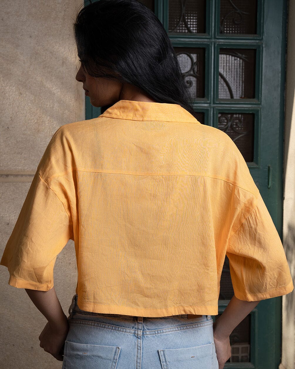 Pastel Orange Cropped Camp Shirt Cropped Shirt IN YOUR SHOE 