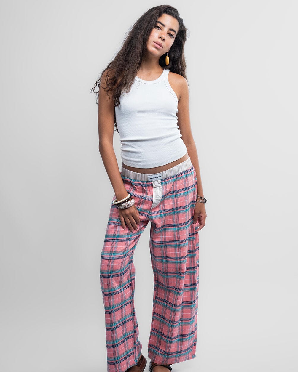 Peach Green Multicolor Plaid Boxer Pants Boxer Pants IN YOUR SHOE S 