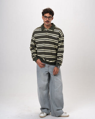 Petrol & Yellow Striped Boxy Rugby Polo Polo T-Shirts IN YOUR SHOE L 