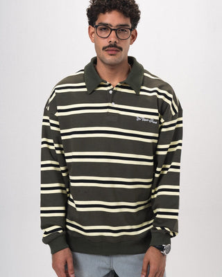 Petrol & Yellow Striped Boxy Rugby Polo Polo T-Shirts IN YOUR SHOE M 