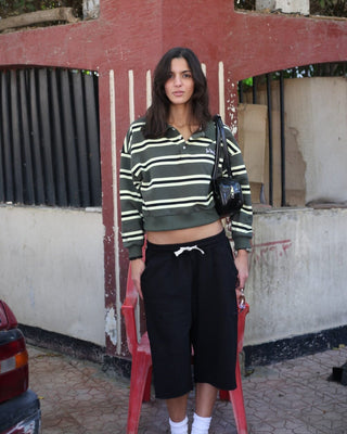 Petrol & Yellow Striped Cropped Rugby Polo Polo T-Shirts IN YOUR SHOE XL 