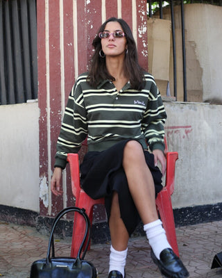 Petrol & Yellow Striped Cropped Rugby Polo Polo T-Shirts IN YOUR SHOE M 